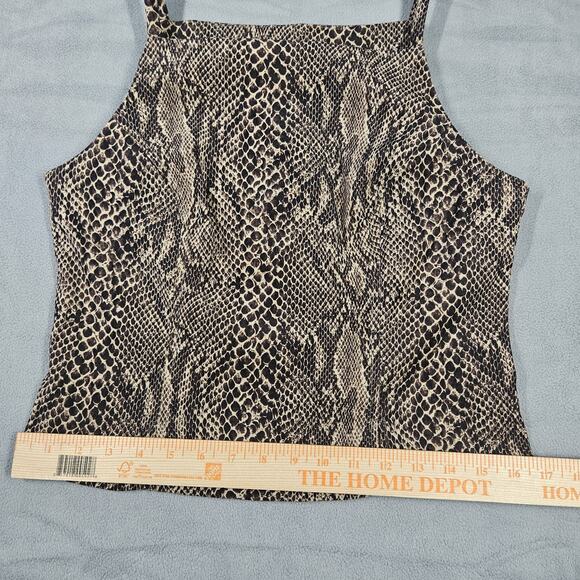 Vtg 90s Y2K Mini Skirt Set Size 7 Brown Snakeskin Slit USA Square Neck Mandee - Picture 10 of 16